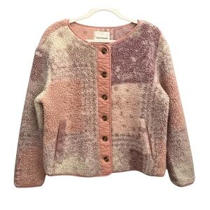 NWT Lucky Brand Patchwork Sherpa Jacket Button Front Quilted Trim L - MSRP $169